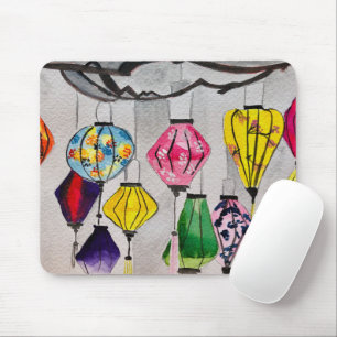 Chinese lanterns watercolor art mouse pad