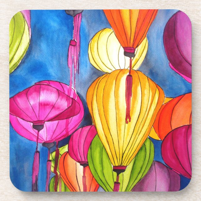Chinese Lanterns watercolour fine art Coaster (Front)