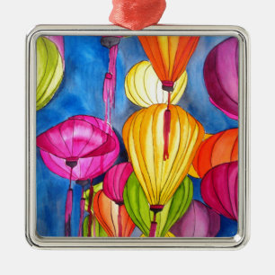 Chinese Lanterns watercolour fine art Metal Ornament