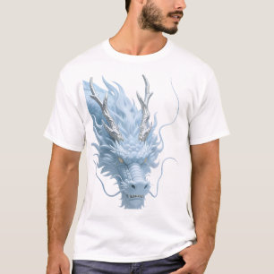 Chinese Light Blue Dragon Art Fantasy Design With  T-Shirt