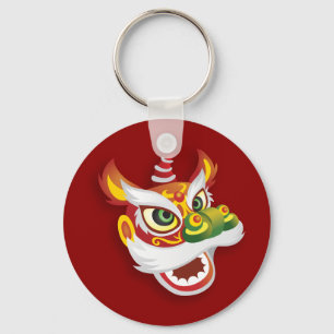 Chinese Lion Head - Red Keychain