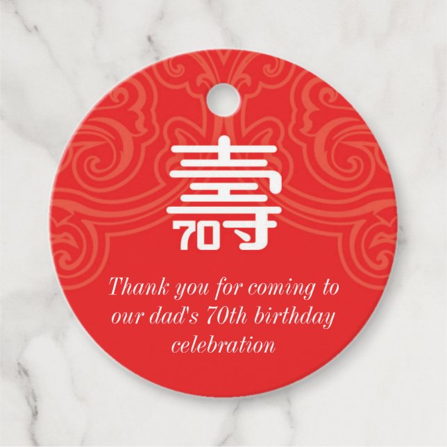 Chinese "Longevity" 70th Birthday favour Tags (Front)