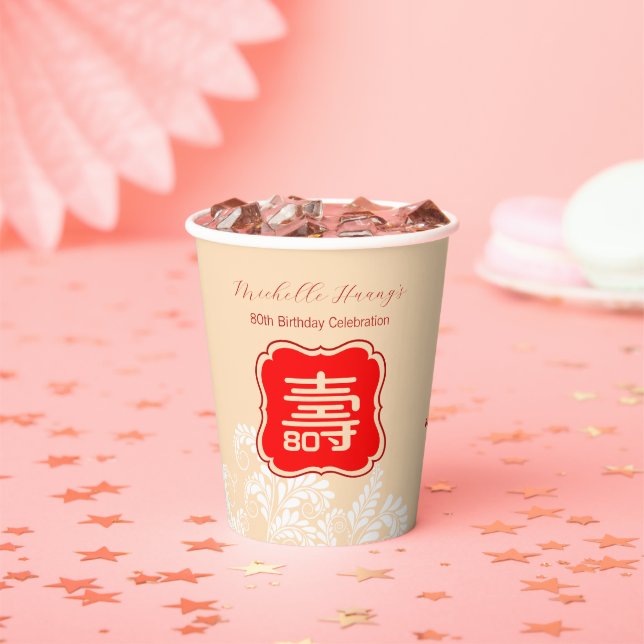 Chinese "Longevity" Birthday (99 & younger) Paper Cups (Insitu)