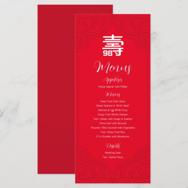 Chinese "Longevity" Birthday Menu (RED) (Front/Back)