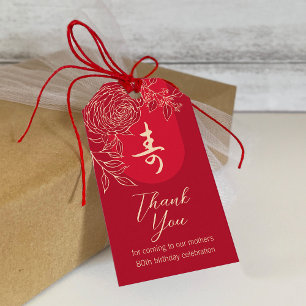Chinese "Longevity" Birthday Ranunculus gift tag