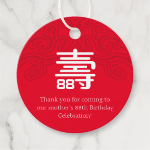 Chinese "Longevity" Birthday Tag - RED (any age)