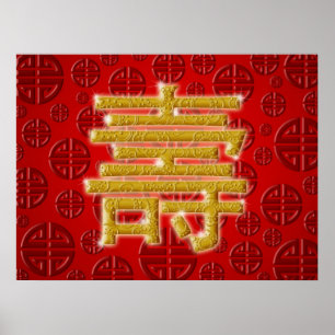 Chinese Longevity Character Happy Birthday Poster