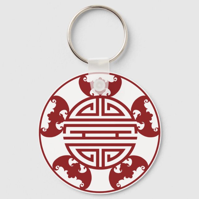 Chinese Longevity Five Blessings Symbols Keychain (Front)