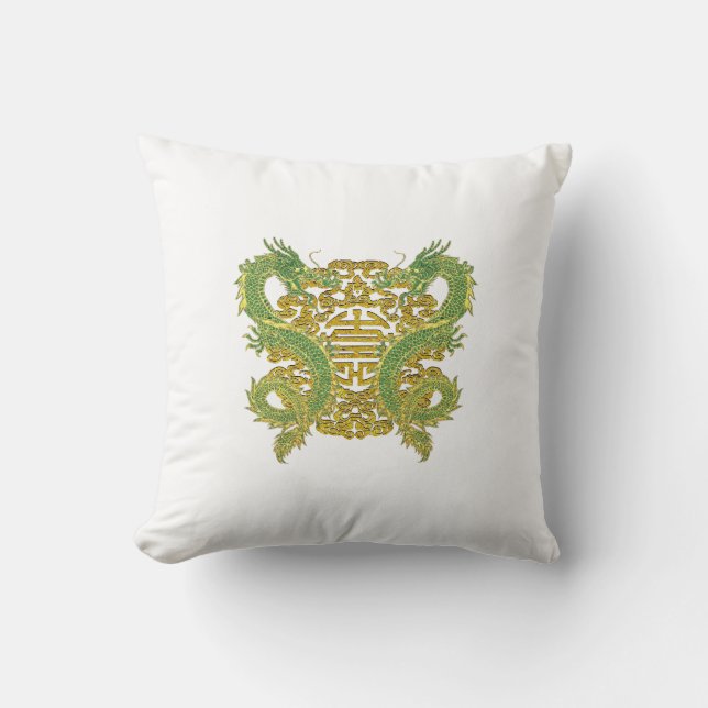 Chinese Longevity Symbol and Dragons Throw Pillow (Front)