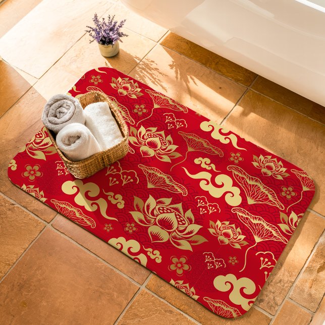 Chinese Lotus Floral Oriental Asian Pattern Pretty Bath Mat (Creator Uploaded)