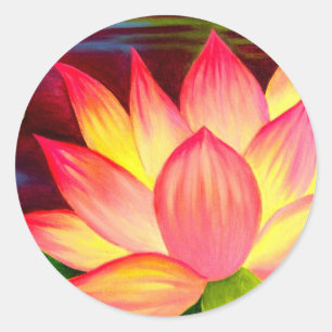 Chinese Lotus Water Lily Flower Art - Multi Classic Round Sticker