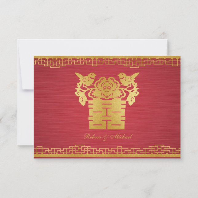 Chinese Love Birds Double Happiness RSVP Cards (Front)
