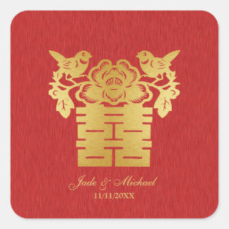 Chinese Love BIrds Double Happiness Wedding Square Sticker