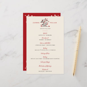 Chinese Love Red Cherry Blossoms Wedding Program