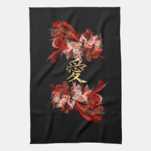 Chinese love symbol on red fractal kitchen towel