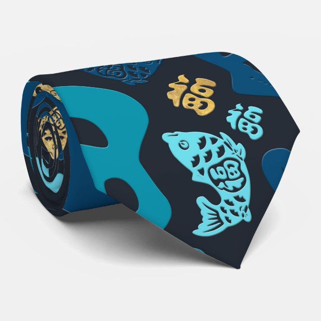 Chinese Lucky Symbols Pattern #3 Tie (Rolled)
