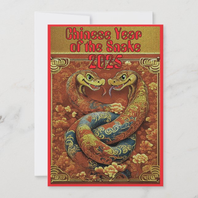 Chinese Lunar New Year 2025 Double Snake Design Holiday Card (Front)