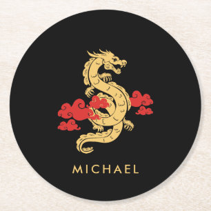 Chinese Lunar New Year Dragon 2024 Personalised Round Paper Coaster