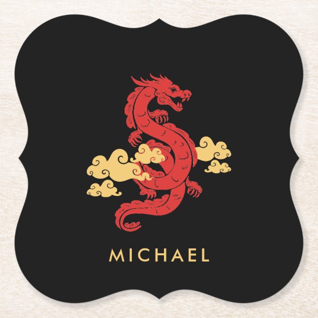 Chinese Lunar New Year Dragon 2024 Personalized Paper Coaster (Front)