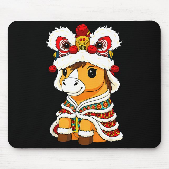 Chinese Lunar New Year Lion Dance Cute Horse China Mouse Pad (Front)