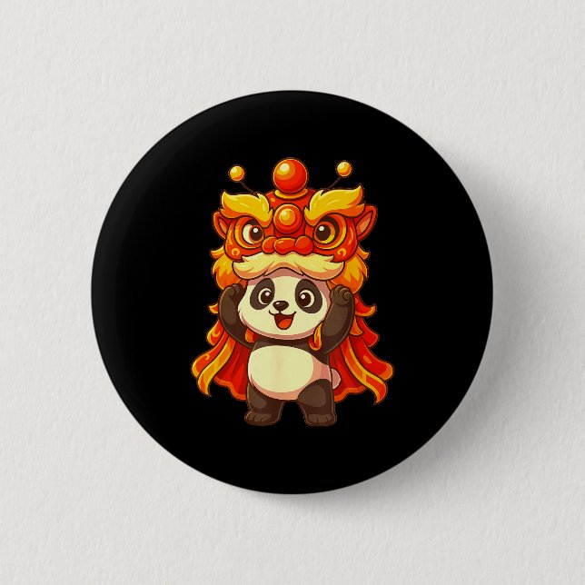 Chinese Lunar New Year Lion Dance Cute Panda China 2 Inch Round Button (Front)