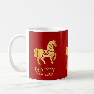Chinese Lunar New year of the Horse 2026 Red Gold Coffee Mug