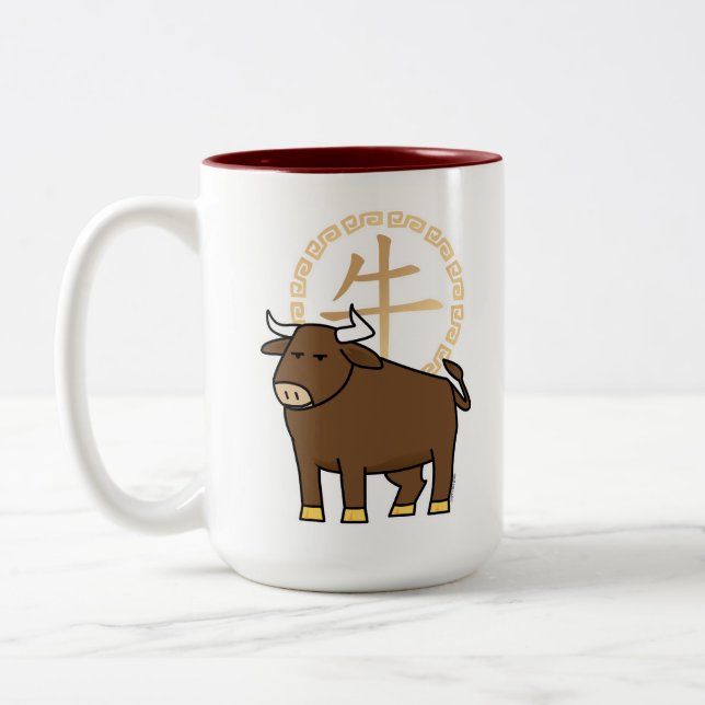 Chinese lunar New Year Ox bull lucky money Two-Tone Coffee Mug (Left)