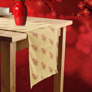 Chinese Lunar New Year Plum Blossom 5 Blessings  Short Table Runner