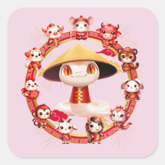 Chinese Lunar New Year Snake Design 3 Square Sticker