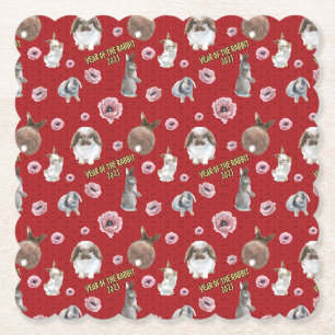 Chinese Lunar Year of the Rabbit 2023 Pattern Paper Coaster