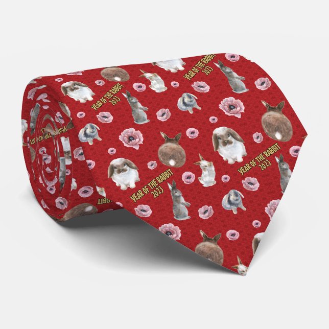 Chinese Lunar Year of the Rabbit 2023 Pattern Tie (Rolled)