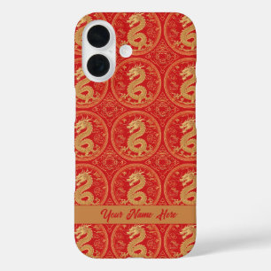 Chinese Majestic Golden Dragon Pattern iPhone 16 Case