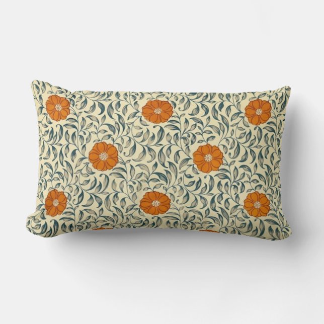 Chinese mandarin floral pattern oblong pillow (Front)