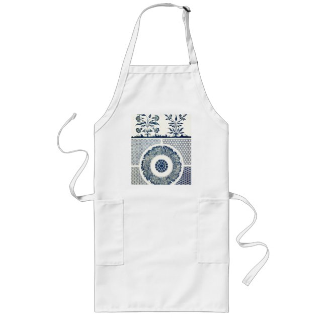 Chinese Medallion: Indigo Blue Chinoiserie Long Apron (Front)