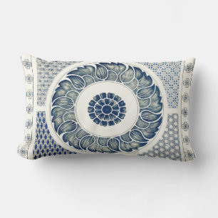 Chinese Medallion: Indigo Blue Chinoiserie Lumbar Pillow