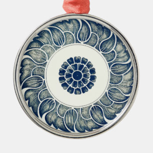 Chinese Medallion: Indigo Blue Chinoiserie Metal Ornament