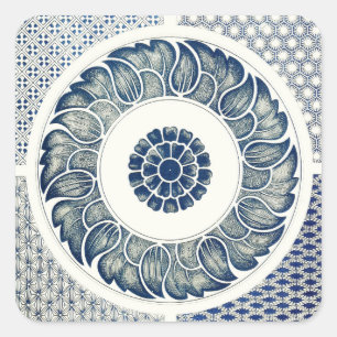 Chinese Medallion: Indigo Blue Chinoiserie Square Sticker