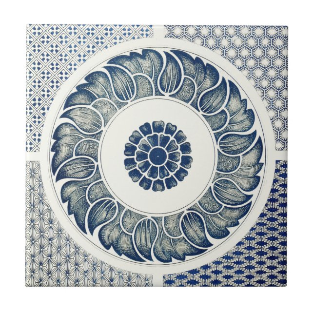 Chinese Medallion: Indigo Blue Chinoiserie Tile (Front)
