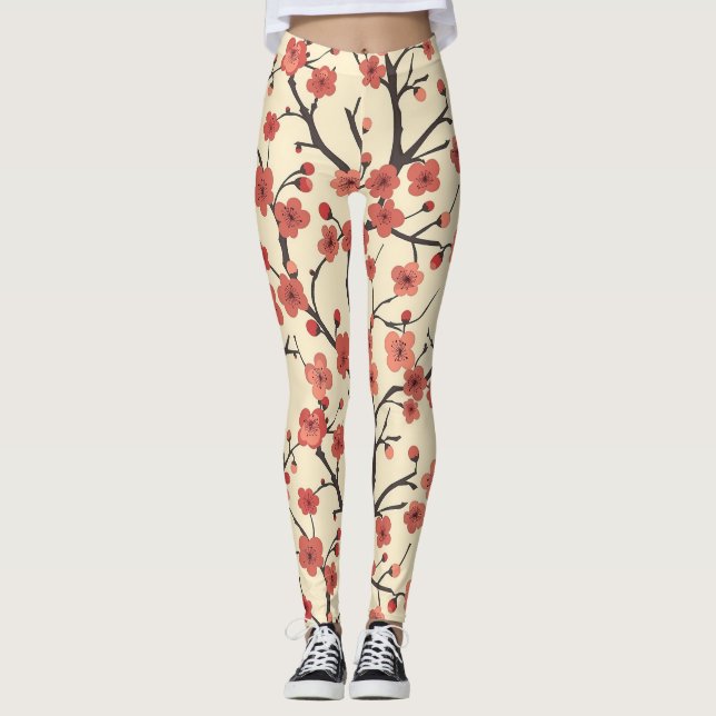 Chinese Meihua Coral Blossom Charcoal Branch Leggings (Front)