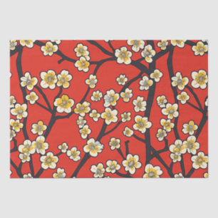 Chinese Meihua White Plum Blossom Crimson Pattern Tissue Paper