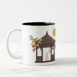 Chinese Mid-Autumn Moon Cat in Traditional Pavilio Two-Tone Coffee Mug