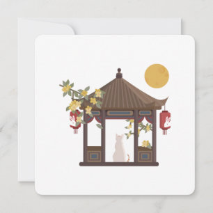 Chinese Mid-Autumn Moon Cat in Traditional Pavilon Invitation