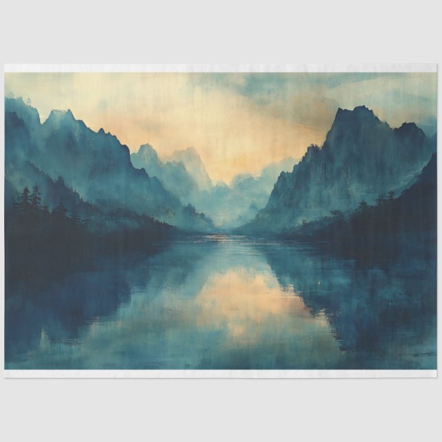 Chinese Mountain Landscape Painting Decoupage Tissue Paper (Front)