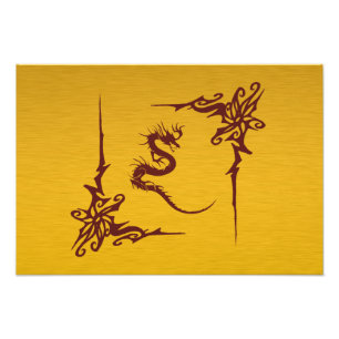 Chinese Mythology Dragon, Swirls - Gold Red Photo Print