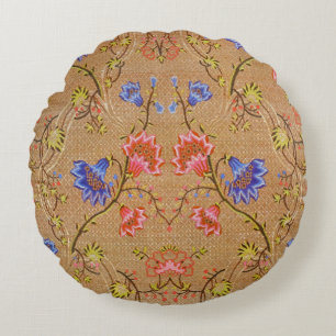 Chinese Nanjing Imperial Red-Gold Brocade Round Pillow