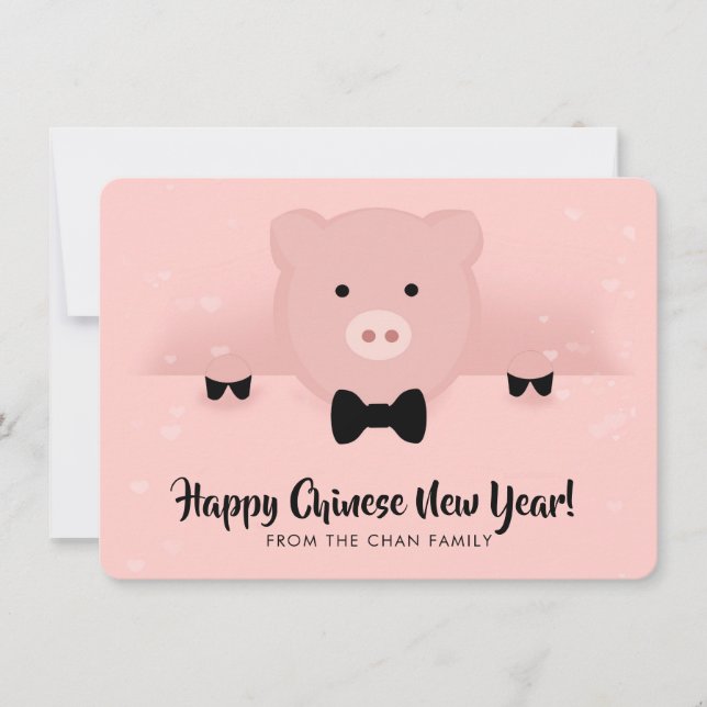 Chinese New Year 2019 Earth Pig in a Bow Tie Holiday Card (Front)