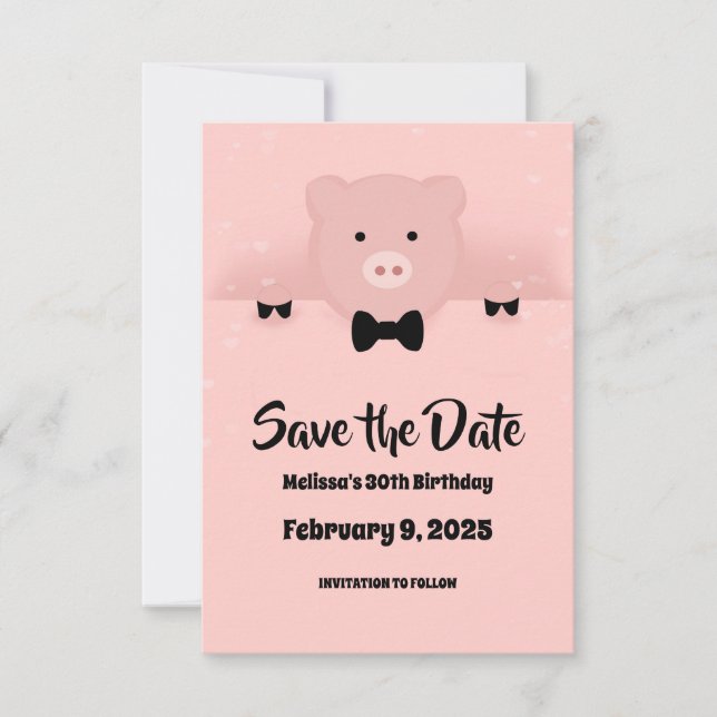 Chinese New Year 2019 Earth Pig in a Bow Tie Invitation (Front)