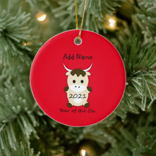 Chinese New Year 2021 Year of the Ox Ceramic Ornament