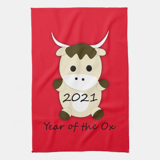 Chinese New Year 2021 Year of the Ox Kitchen Towel (Vertical)