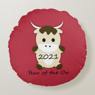 Chinese New Year 2021 Year of the ox Round Pillow